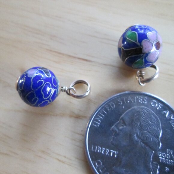 14K Gold Cloisonne  earring Enhancers / Pendant Lot of 4 - Picture 3 of 4